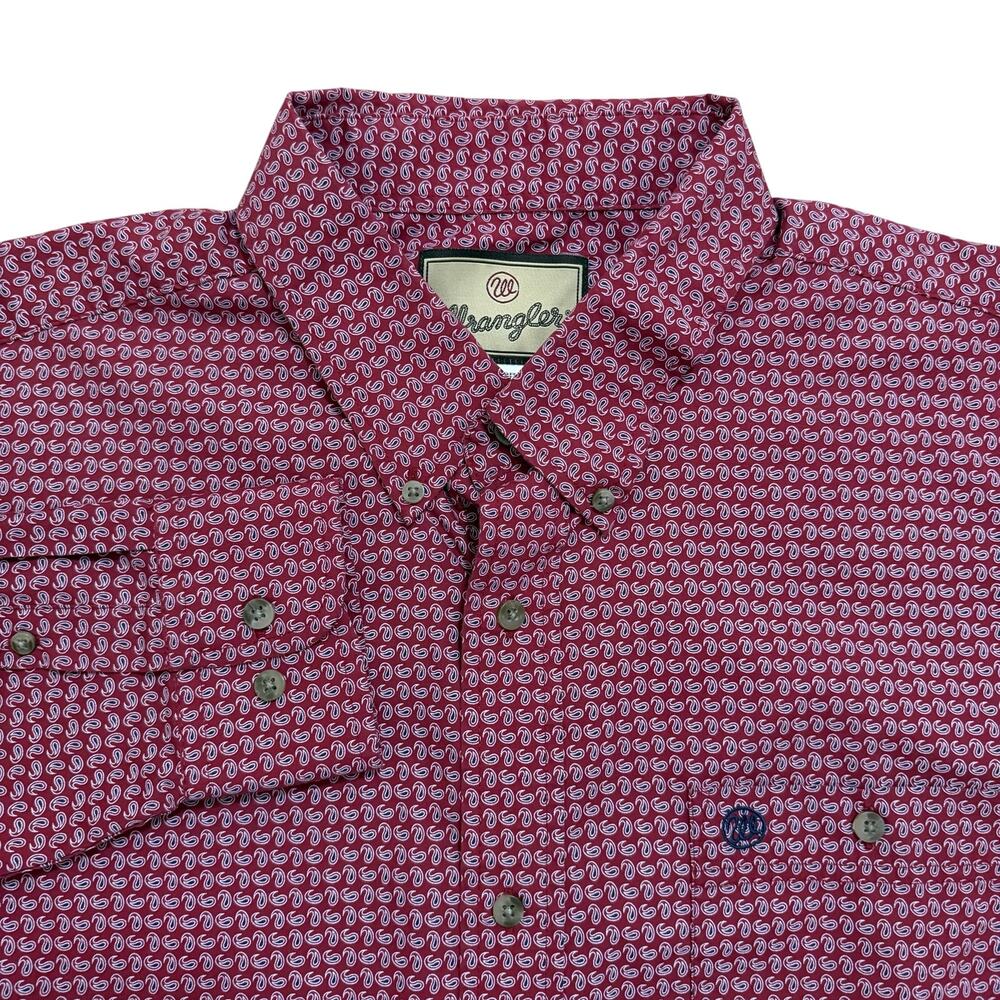 Wrangler Red White Paisley Print Long Sleeve Button Down Shirt Size 2XL